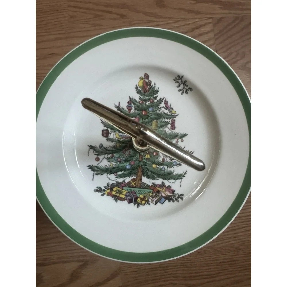 Vintage Spode England Christmas Tree 2-Tier Serving Stand Holiday Tidbit Tray